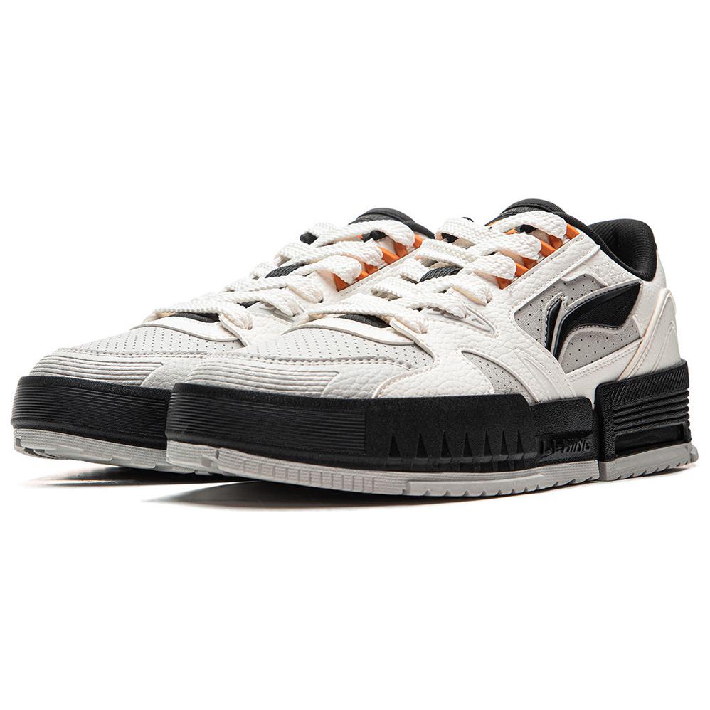 New LiNing Li Cheng Slip Resistant Cushioning Wear Resistant Low Top Skateboard Shoes Men's White Black AGCU335-4