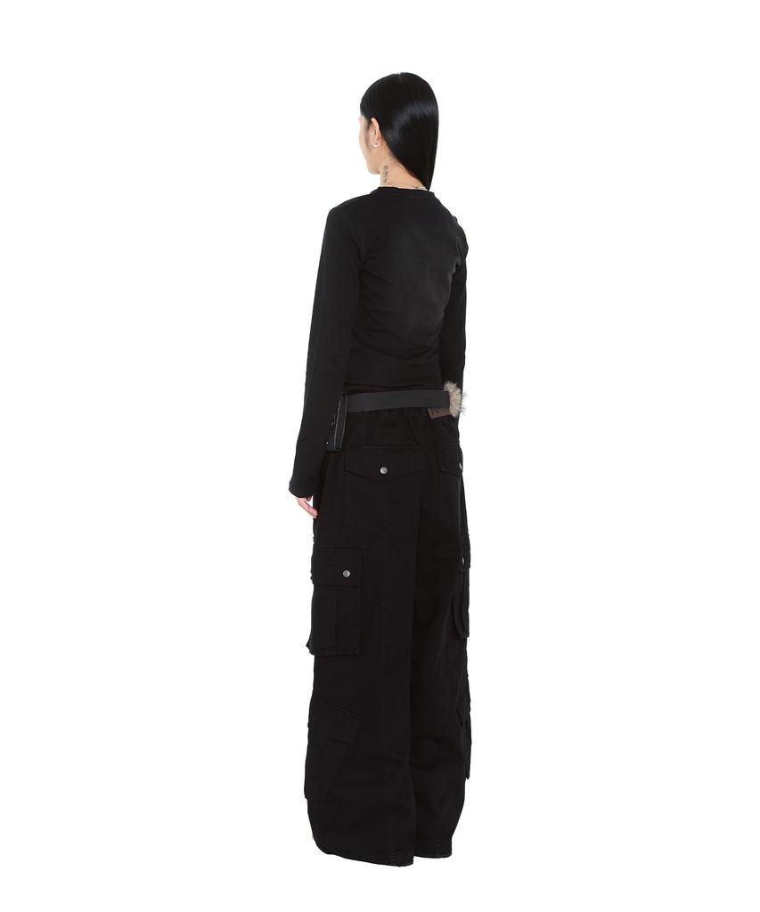 AAKAM Knee Pin-Tuck Double Pocket Cargo Pants (Black)
