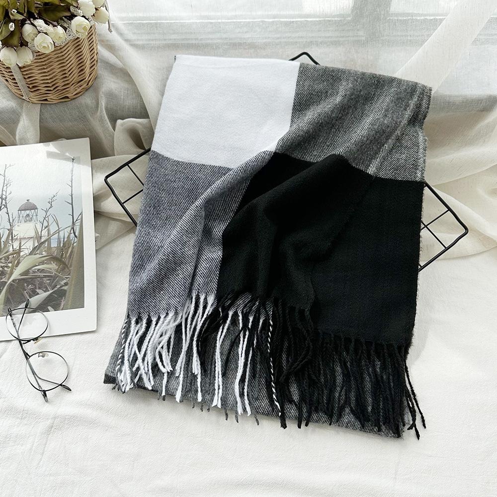 Scarf Autumn and Winter Imitation Cashmere Houndstooth Shawl for Women Trendy and Versatile Warm Long Tassel Scarf