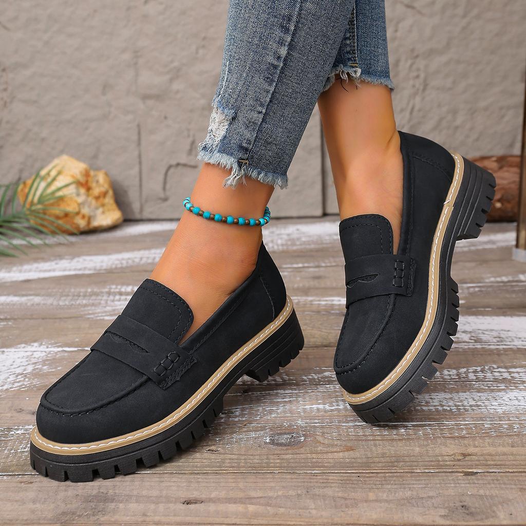 2025 women's round head women's matte flat-bottomed lazy shoes retro single shoes European and American style large size casual shoes