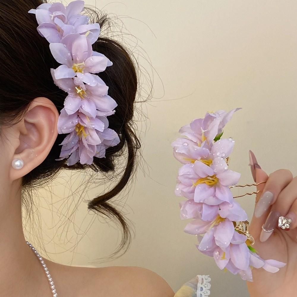 Bohemian Chinese Style Side Clip Fairy Bride Hair Accessories Elegant Flower Hair Stick Daily