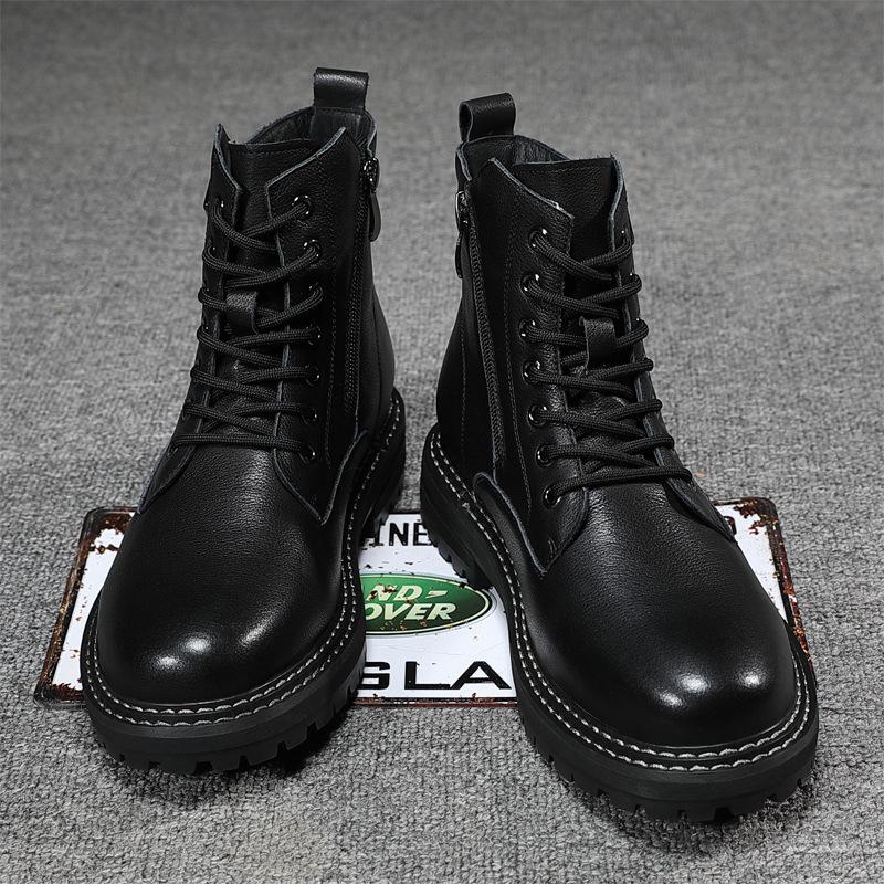 Winter Martin Boots Men'S First Layer Cowhide Short Boots British Velvet Tooling Boots High-Top Men'S Shoes Locomotive Boots Men'S