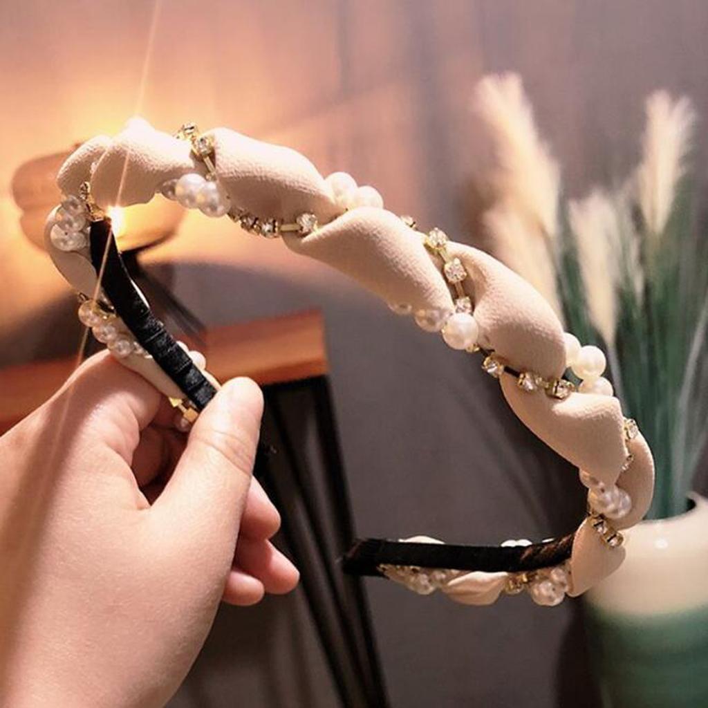 PROLY New Fashion Women Hairband Fresh Rhinestone Pearls Headband Classic Braided Headwear Adult Hair Accessories