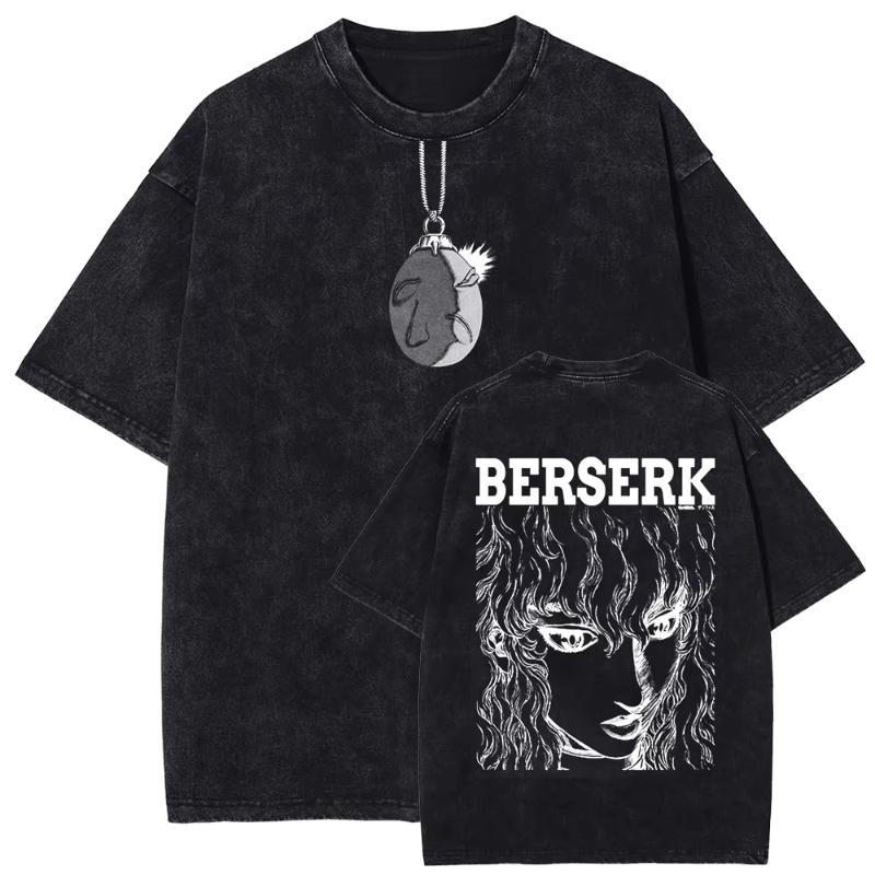 Anime Berserk Griffith Vintage Graphic Washed Tee Men Manga Gothic T-shirts Casual Tshirt Harajuku Male Street Tops