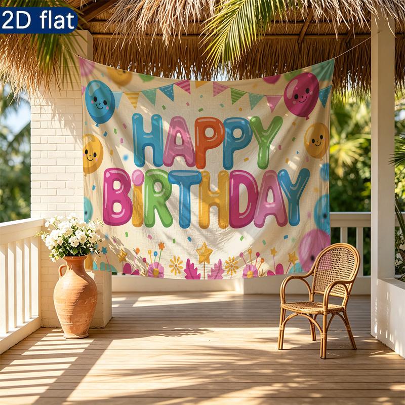 Birthday Party Rose Bouquet Balloons Candles Backdrop, Pink Polyester Banner for Photo Booth & Wall Decor