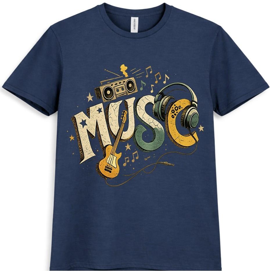 Musik T-Shirt Boombox Gitarre Kopfhörer Retro DJ Sound Grafik T-Shirt