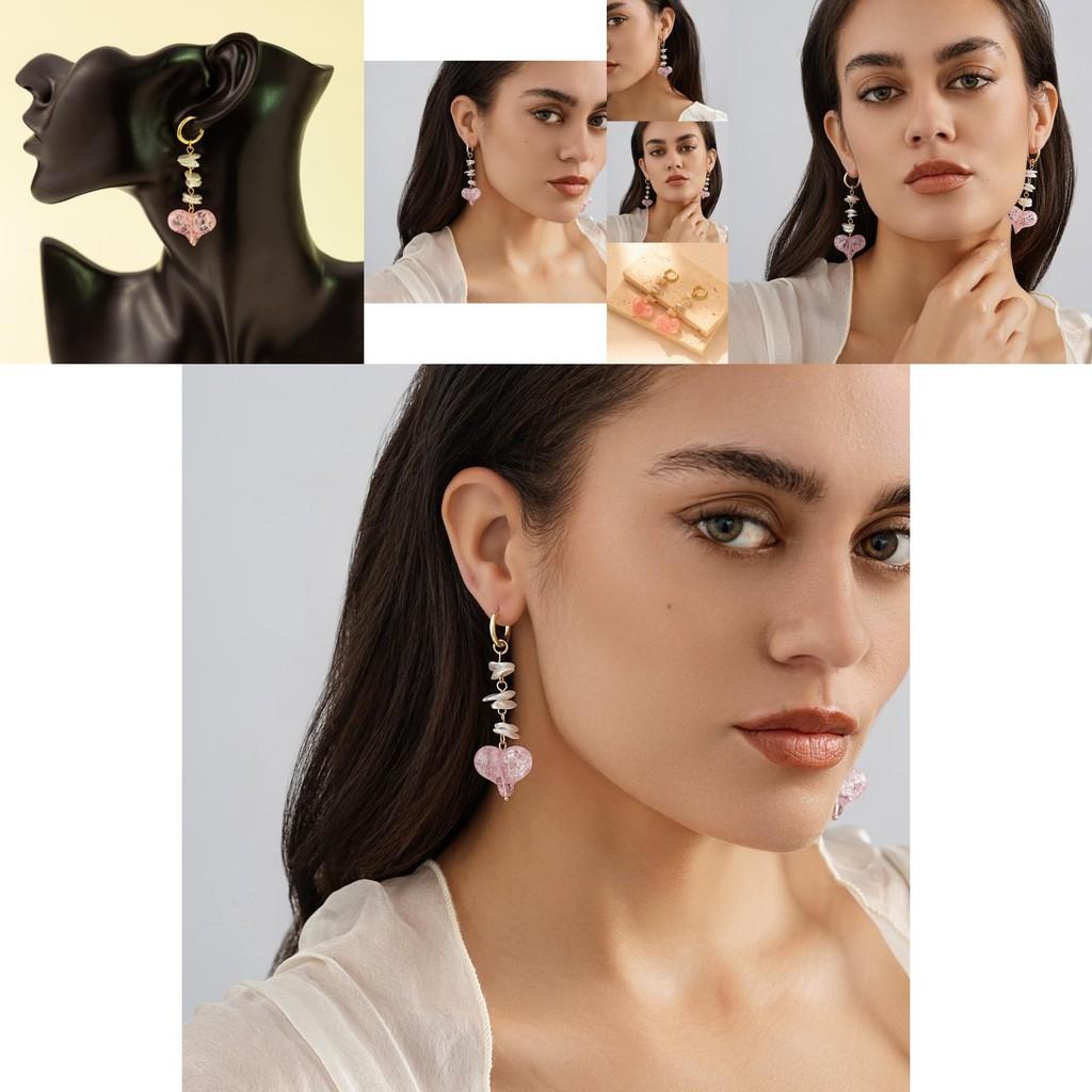 Fashionable Pink Heart Geometric Earrings With Electroplated Finish For Trendy Women