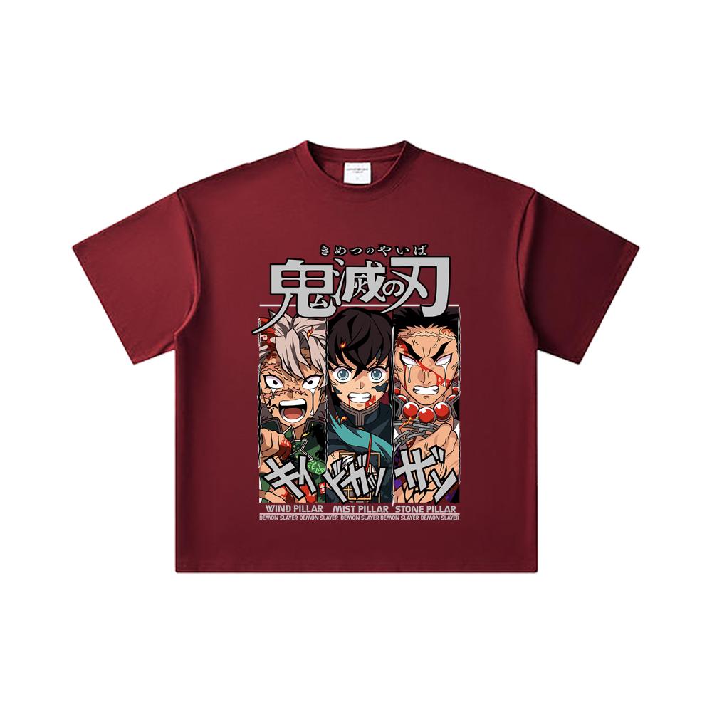 

260 GSM Double Yarn 32 Count 100% Cotton Demon Slayer V60 Pillars Print Unisex Heavy Cotton T Shirt 2XL