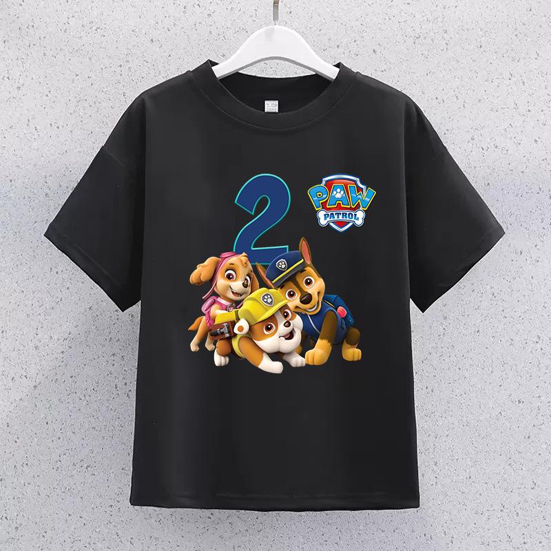 Summer Casual Breathable Top Birthday Gift Paw Patrol Children's Short-sleeve T-shirt Cartoon Birthday Number Printed Pullover Boys and Girls