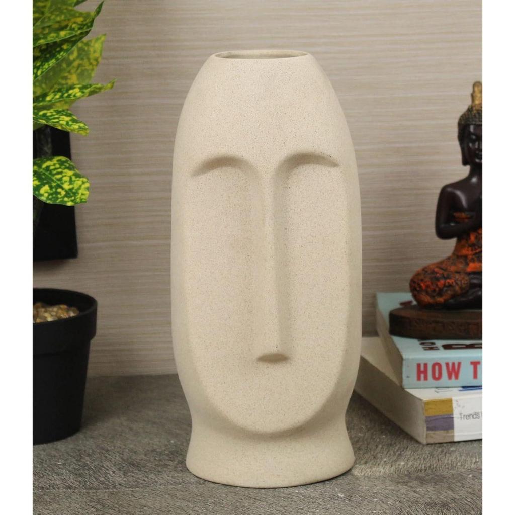 Flower Vase Pot for Home Décor (White, 9.8 inch x 3.9 Inch) - Ceramic Face Shape Artificial Flowers Plants Office Bedroom Living Room