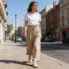 Women Pants High Waist Lace-up Casual Wide Leg Trousers with Pockets Pure Color Design Loose Fit Long Pants Daily