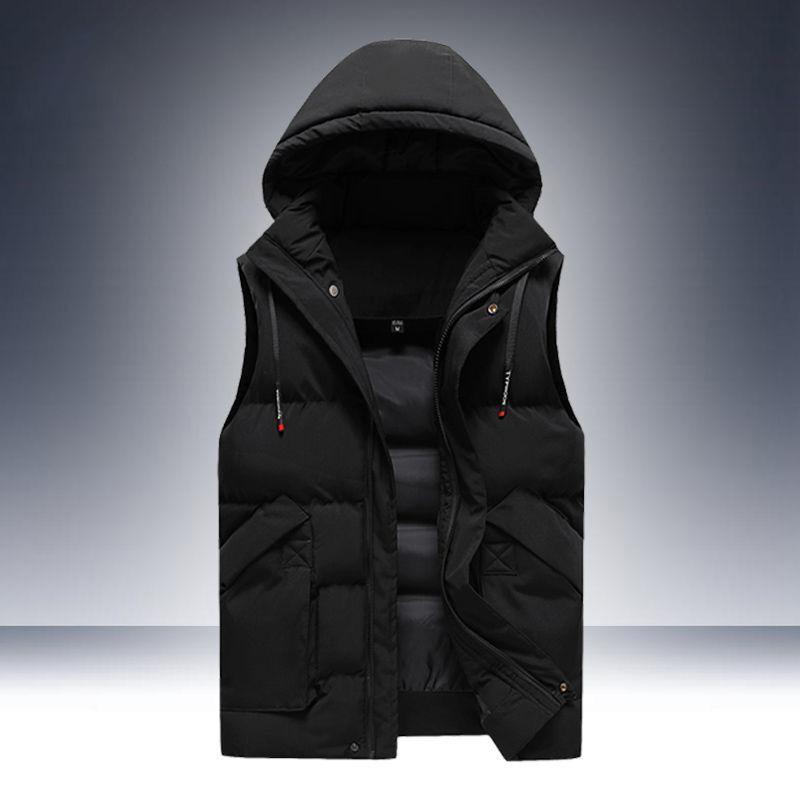 

Жилет мужской облегающий жилет с капюшоном красивая хлопковая куртка камзол модный и теплый жилет XXL чёрный