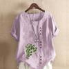 Women's Fashion Round Neck Short Sleeve T-shirt Casual Cotton Linen Graphic Shirt Leisure Loose Green Plants Prined Summer Blouse Tops