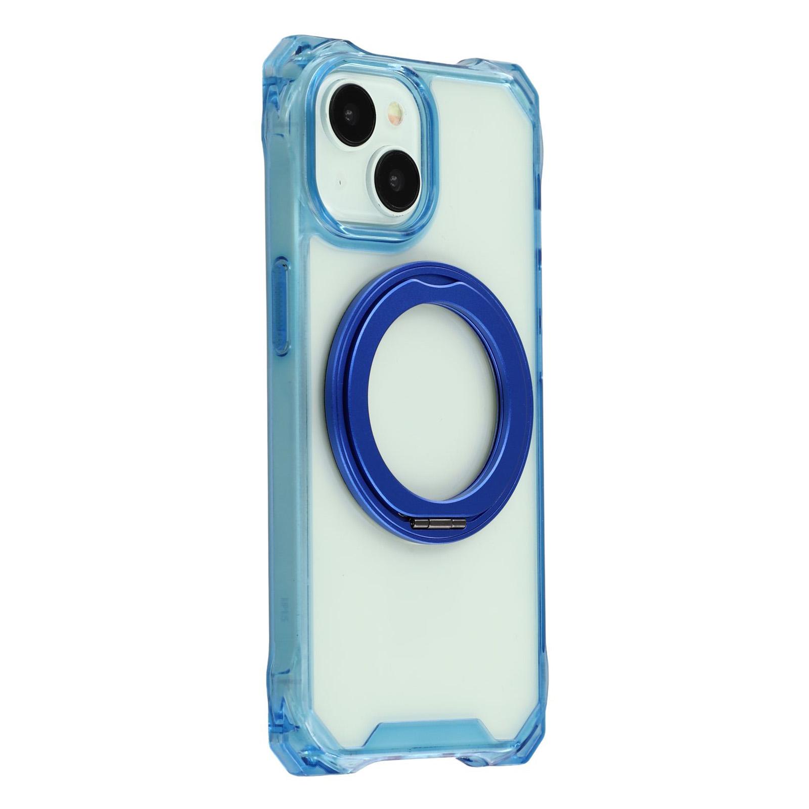 

For iPhone 15 Magnetic Case Ring Kickstand TPU+PC Phone Cover Blue