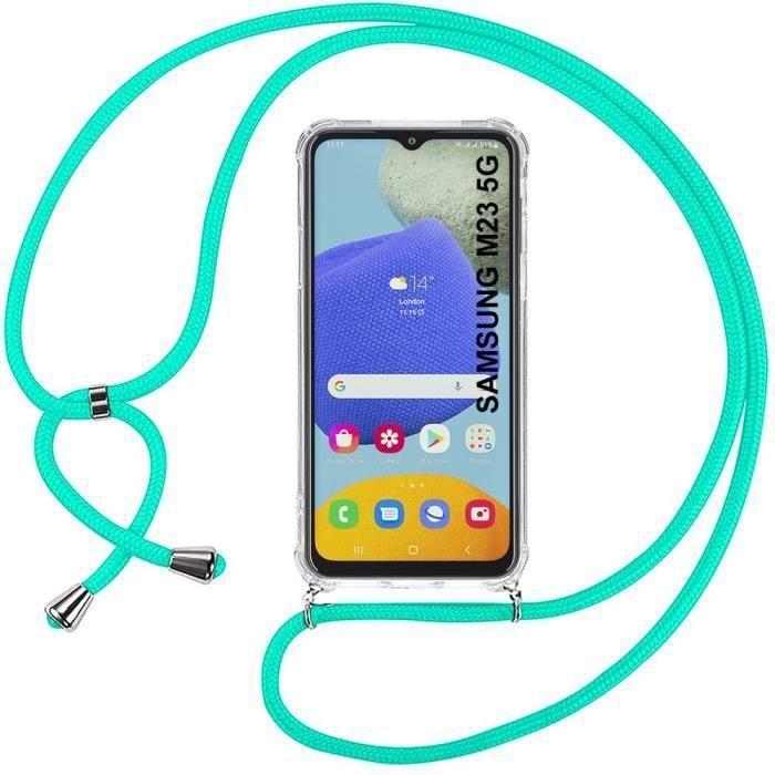 Coque de protection - BOOLING - Samsung Galaxy M23 5G - Transparente - AntiChoc - Cordon Turquoise