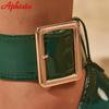 Fashion Aphixta 12cm High Stiletto High Heel Belt Buckle Pumps Women Shoes Starp Patent Leather 10cm Dark Green Pointed Toe Super Big 50