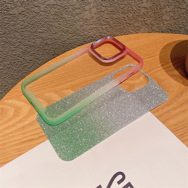 Gradient Shining Glitter Phone Case For Iphone 14 13 12 11 Pro Max 14 Plus 14pro Shockproof Clear Silicone Bumper 2 In 1 Cover