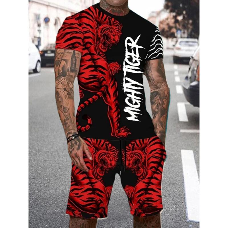 New Men's Summer Casual Everyday Short Sleeve and Shorts Set Cool The Lion King Print T-Shirt and Drawstring Short Set Men's Set