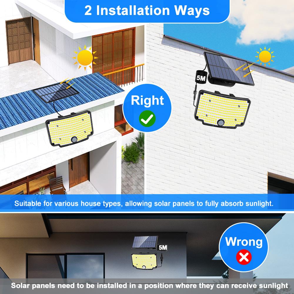 Solar Security Light Outdoor Garden 243 LED Solar Dual PIR Motion Sensor Light 3 Modes Solor Powered Wall Lights for Garden Fenc
