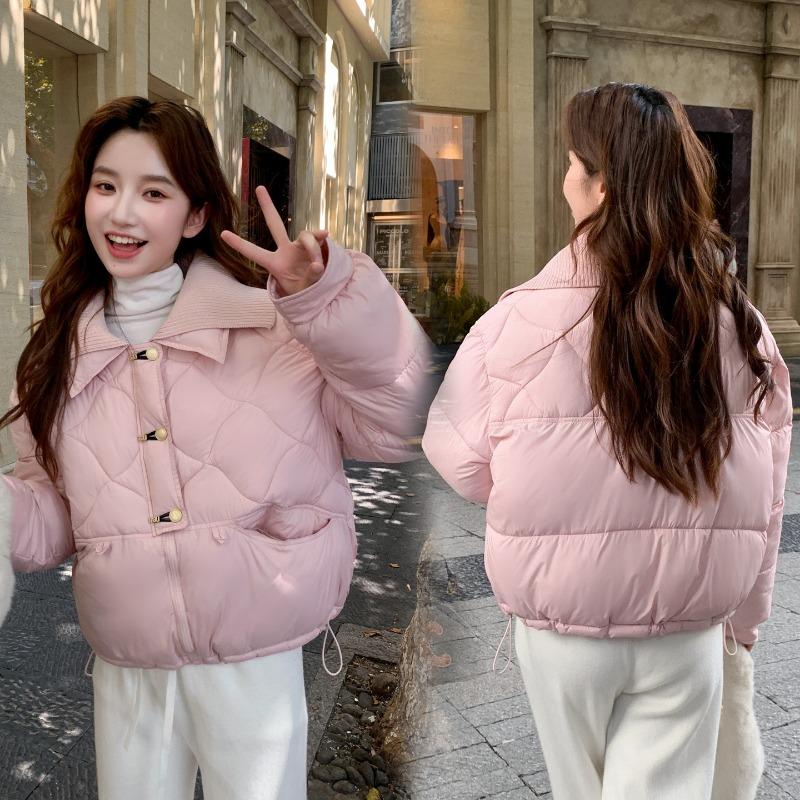 Winter new knitted collar splicing cotton-padded clothes women's loose and versatile fashion warm cotton-padded jacket jacket