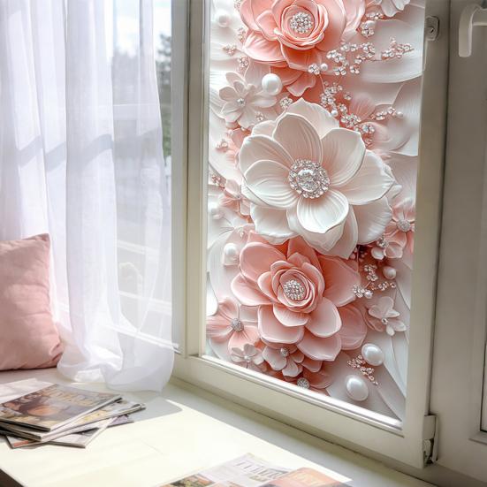 Bloemen Privacyfolie voor Ramen Statisch Hechtende Privacybeschermingsfolie Waterdichte Verwijderbare Raamfolie voor Huis Badkamer Slaapkamer Keuken Decoratie