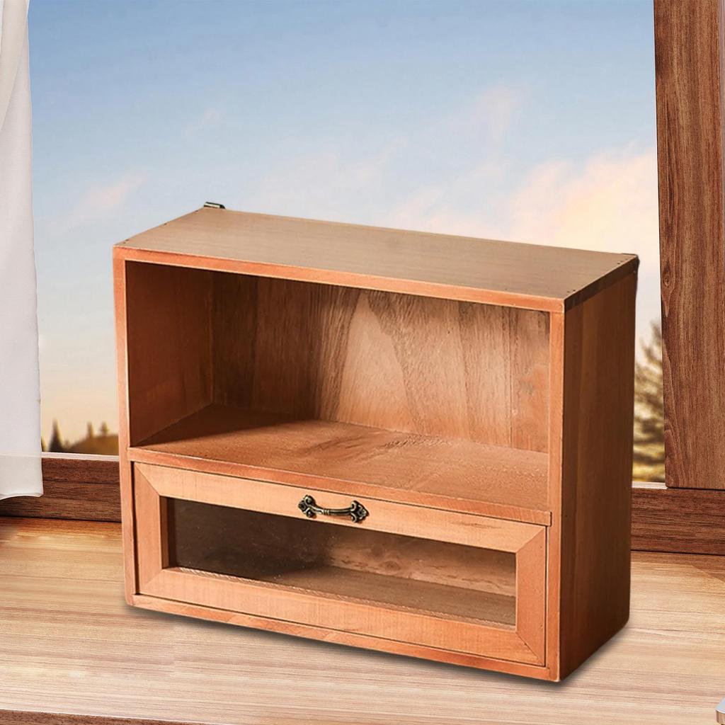 Wood Desktop Organizer Cosmetic Jewelry Display Cabinet for Toiletries Cups Bills Paper