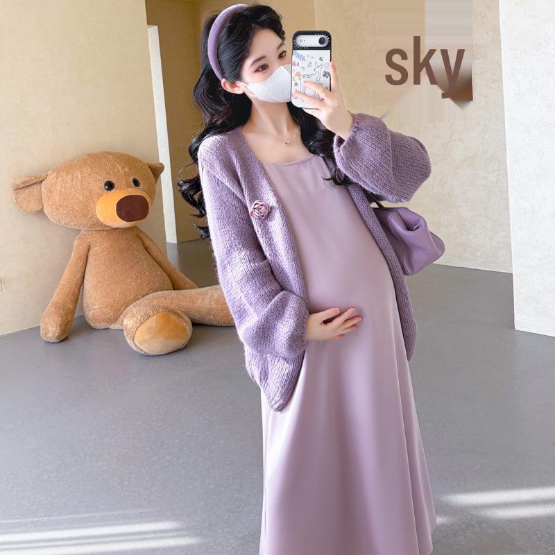 Spring 2026 Purple Satin Slip Dress & Floral Cardigan Set M