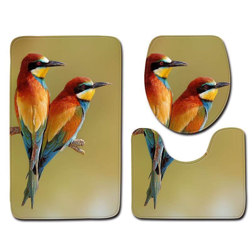 3D Bird Bathroom Toilet Three-Piece Floor Mat Doormat Bathroom Carpet