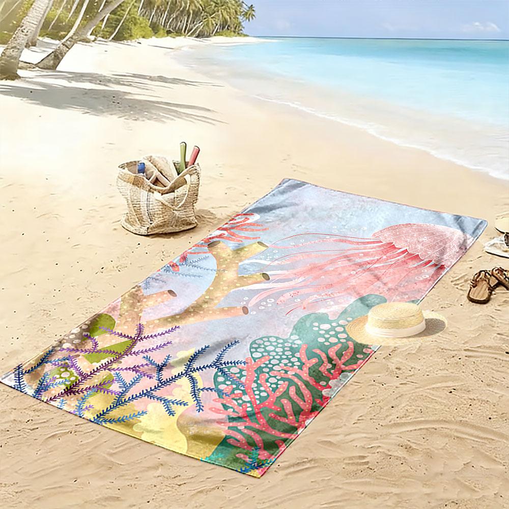 Underwater Jellyfish Coral Art Beach Towel Quick-drying for Travel Outdoor Sports Jogging Beach and Swimming