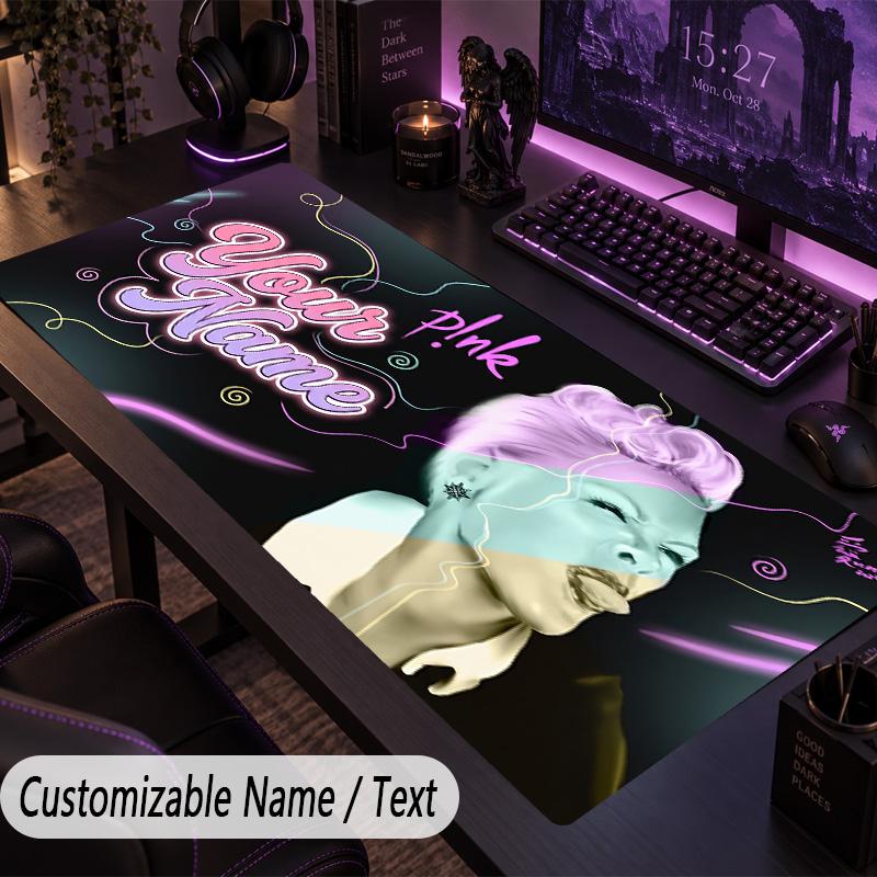 Custom Text Big Mousepad, Extended Desk Pad For Laptop Work GameP!nk Singer