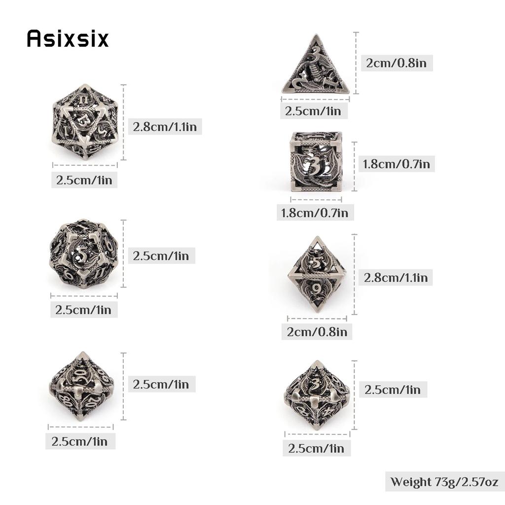 7 ks Silver Dragon Metal Dice Sada dutých kovových mnohostěnných kostek Vhodné pro RPG stolní karetní hru