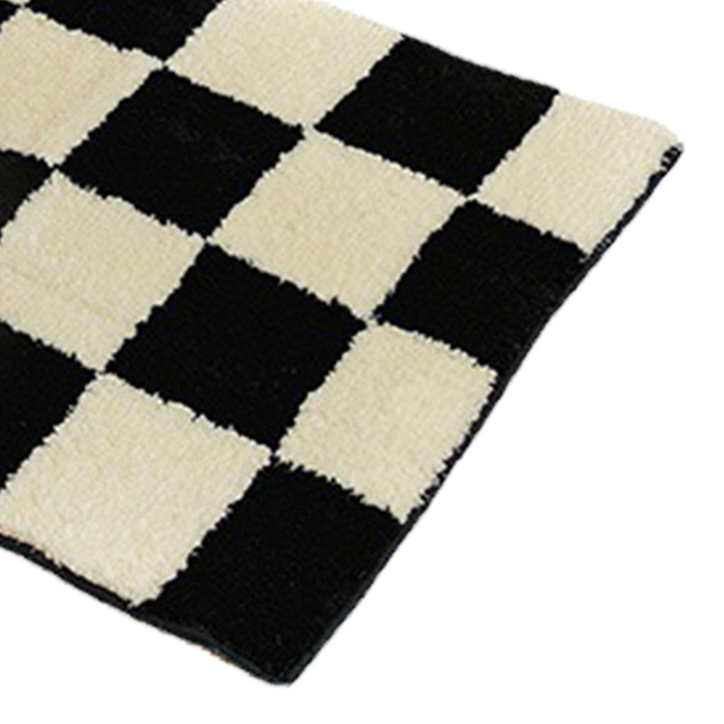 Runner Rug Black White Plaid Pattern Vintage Style Water Absorbent Stain Resistant Runner Carpet