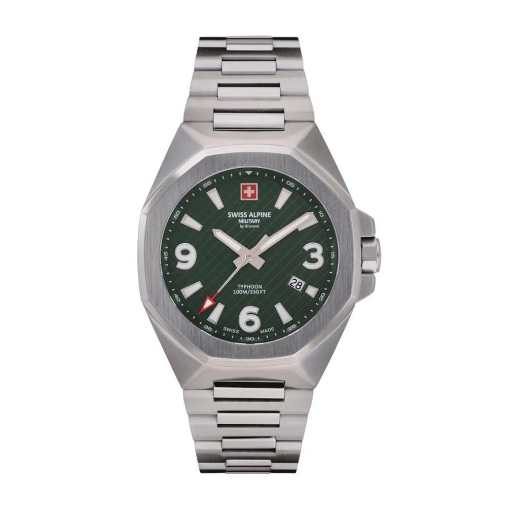 Swiss Alpine Military Мужские часы Typhoon из нержавеющей стали с зеленым циферблатом, кварцевые 7005.1134 100М
