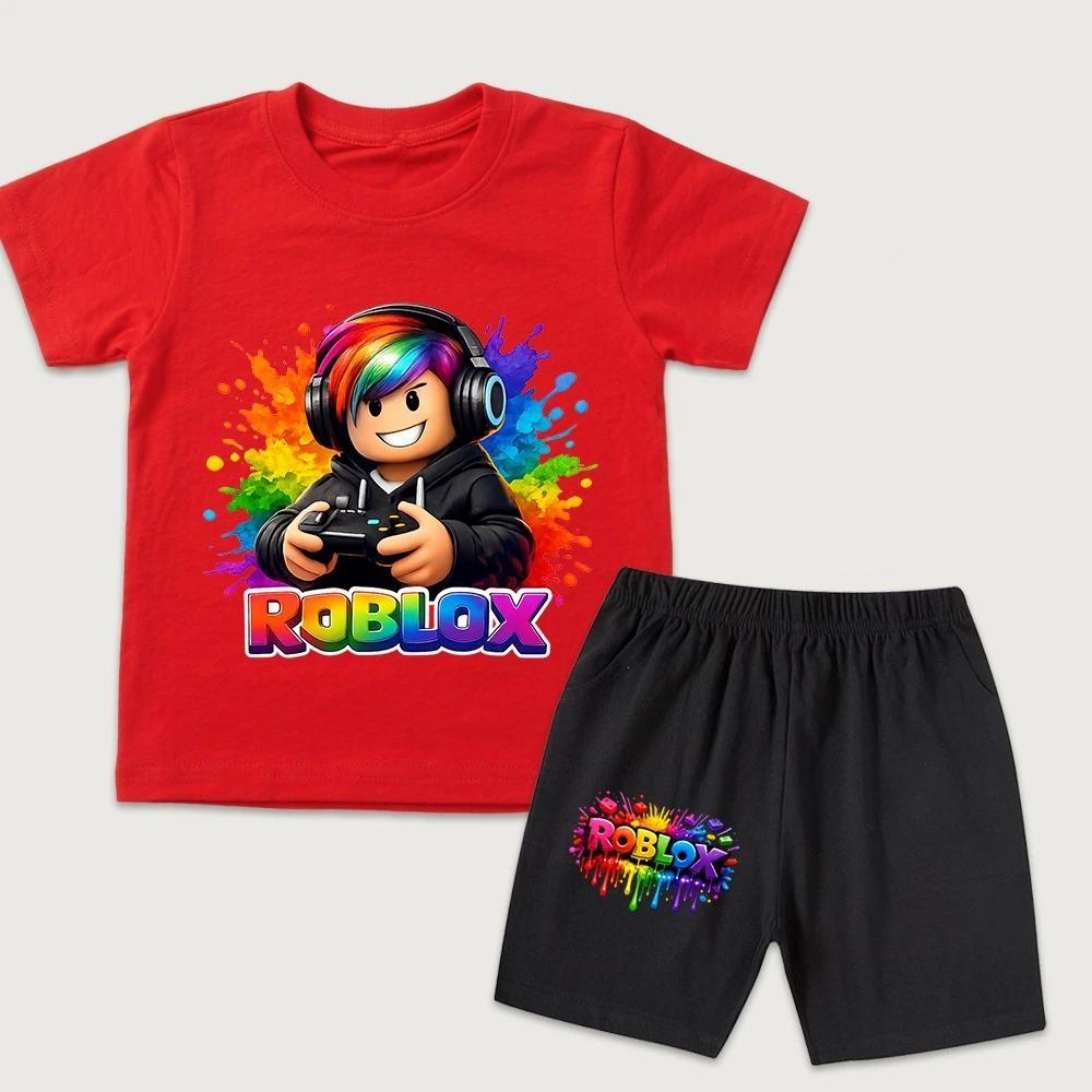 Summer Funny Cartoon Fun Boys Girls Printed Kids T-shirt and Shorts 2 Piece Set Summer Casual Outfit for Boys and Girls Childrens Clothing