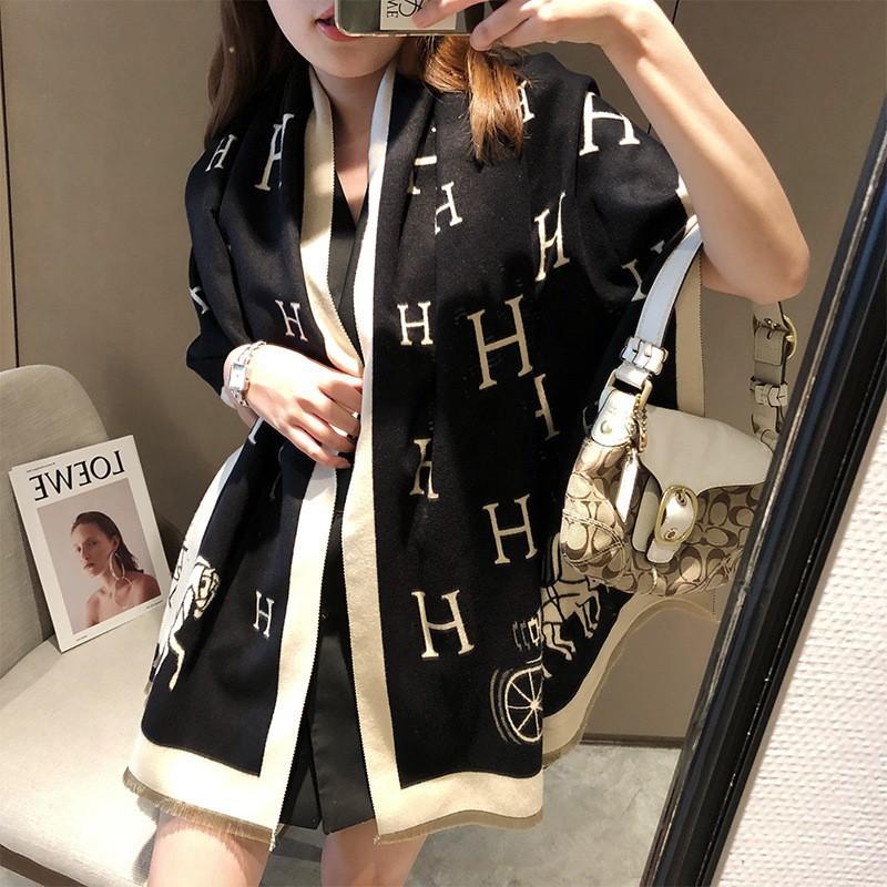 Autumn And Winter Popular Shawl Outside Women'S Scarf Office Blanket Cashmere Fringed Warm Scarf Live Stream
