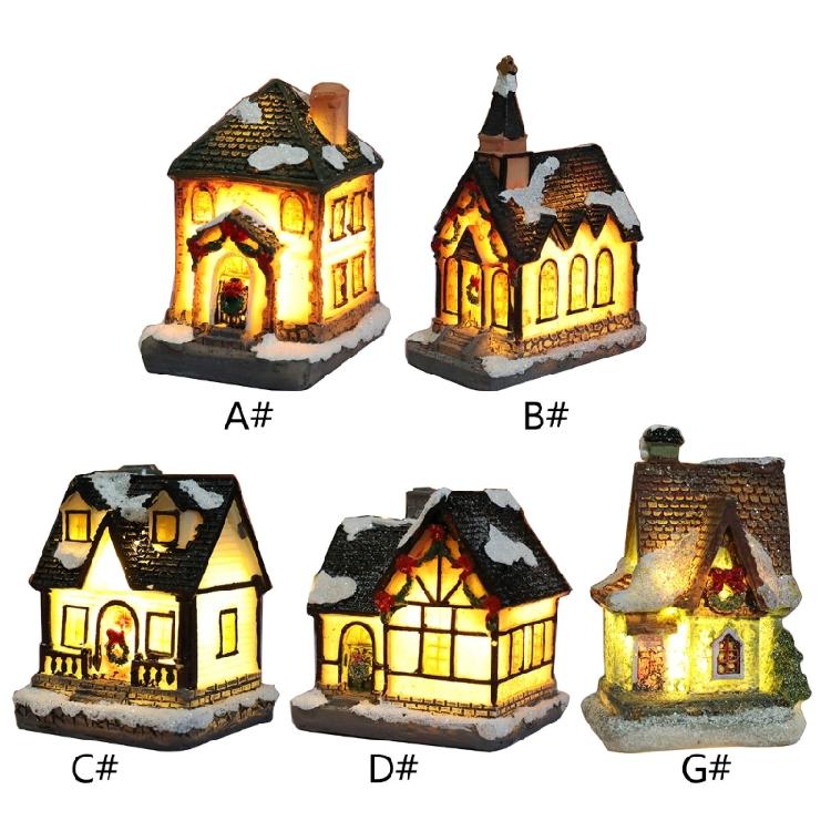 דמות בית חג מולד מיניאטורי עם תאורת LED לבית, חדר ילדים, שולחן עבודה