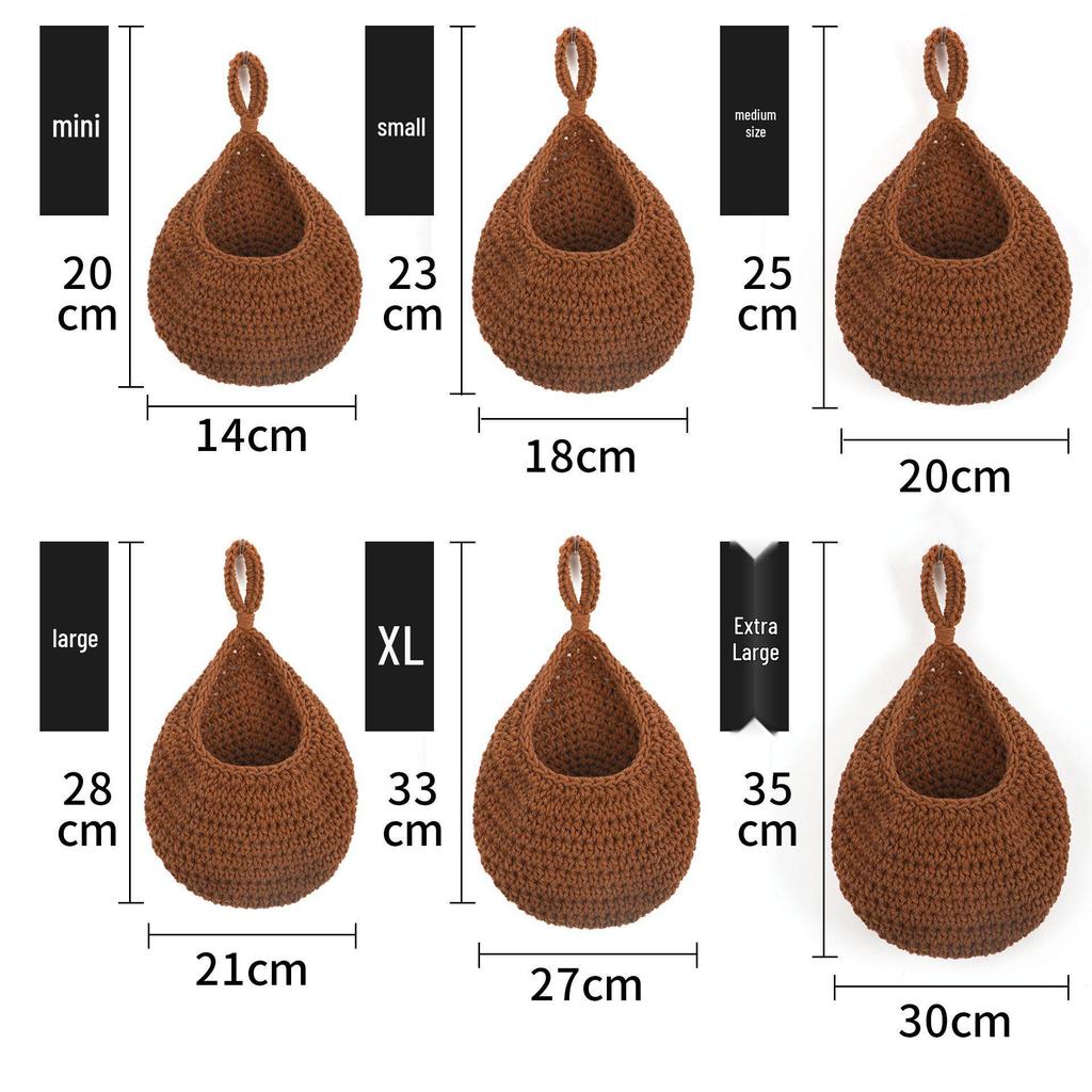 Wall-Mounted Handwoven Cotton Rope Storage Basket for Vegetables and Fruits