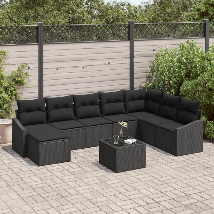 VidaXL Ensemble de Canapé de Jardin de 9 Pièces avec Coussins Beige Poly Rattan 3346853
