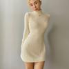 Mini Dress Autumn Winter Warm Knitted Sweater Dresses Women Elastic Turtleneck Long Sleeve Bodycon Dresses