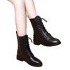 Leather Martin boots women's British style short boots 2025 autumn and winter velvet new low-heeled high-top shoes large-size medium boots
