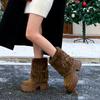 Nisch japanska fluffiga byxor tubstövlar dam tjock klack varma och köldtåliga snöstövlar staplade och förtjockade mellanhöga stövlar nordöstra bomullsstövlar