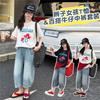 Girls' summer Korean casual short sleeved T-shirt set for girls, adults, middle school students, thin summer clothes, children's denim shorts