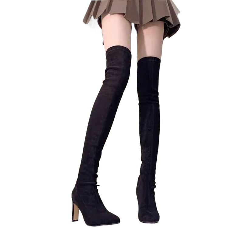 Over-knee boots Women's boots 2025 autumn and winter new thin boots thick heel suede high elastic boots pointed high heel