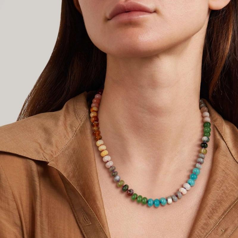 Colorful Natural Gemstones Beaded Accessories Stylish Necklace and Adjustable Bracelet for Fashionable Women Wear