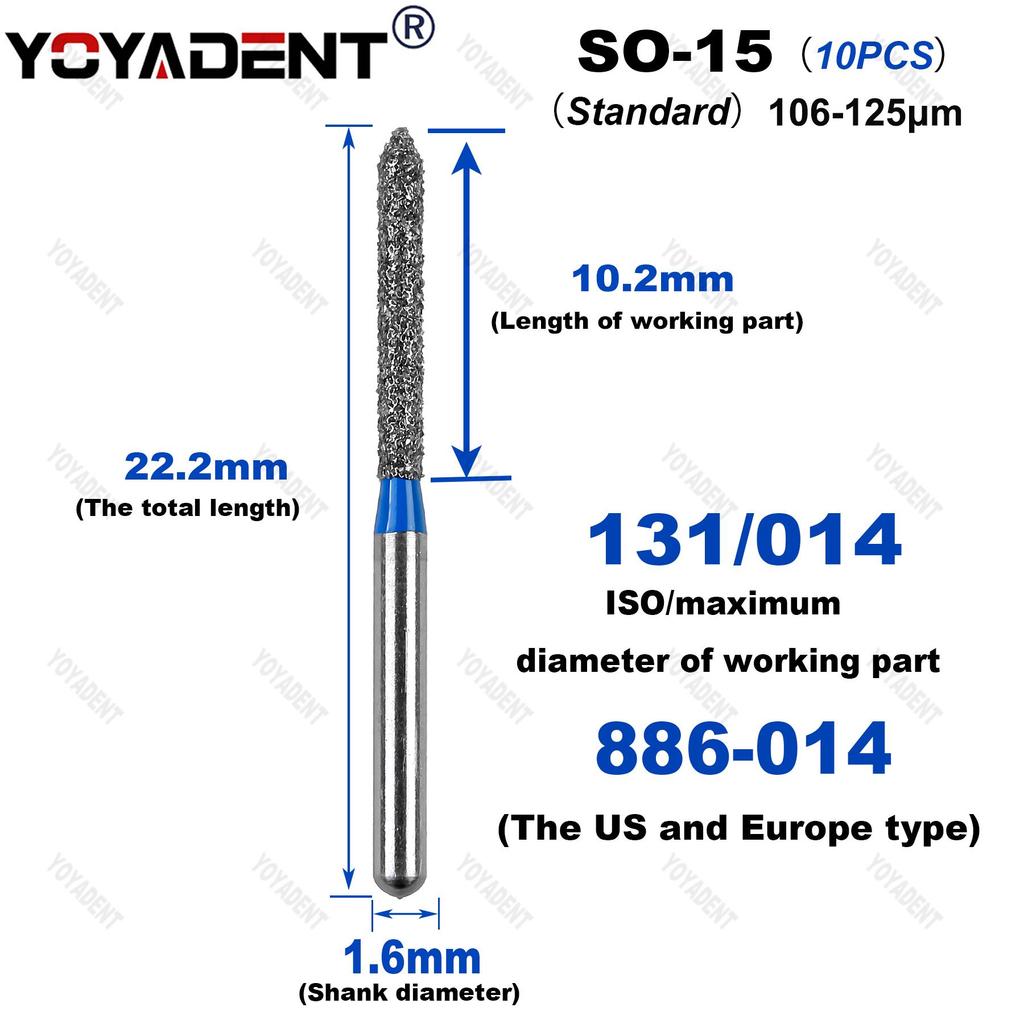 10Pcs/Pack Dental Diamond Burs SO Type Extra Coarse/Coarse/Standard Dentistry Drills For High Speed Handpiece Dia.1.6mm