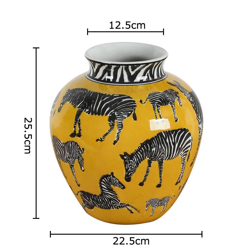 

Zebra Pattern Yellow Vase Desk Decoration Artificial Flowers Decorative Flower Arrangement Ceramic Vases Room Aesthetic Decor