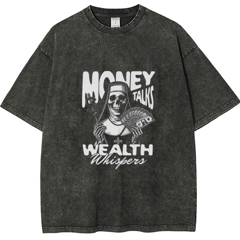 Money Call Graphic T Shirt for Man Printed Oversized Vintage Washed Women's Loose Short Sleeved Tees Y2k Clothes Top