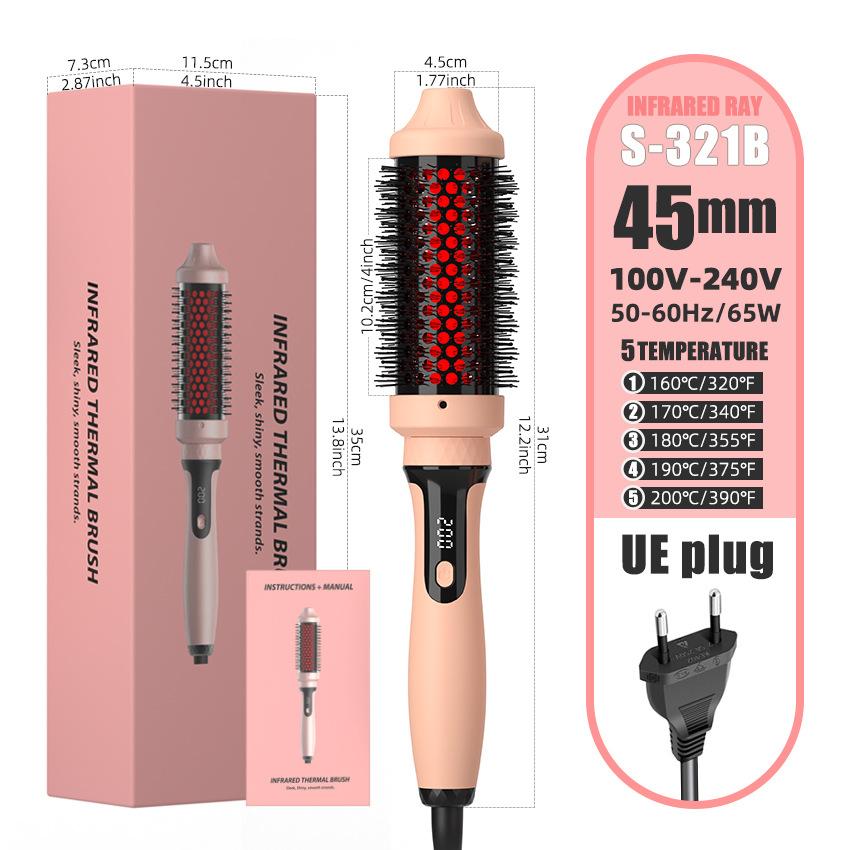 Infrared Thermal Brush Ceramic Curling Iron Heated 45mm Round Brush Professional Electric Hair Curler Comb Hairdressing Tool