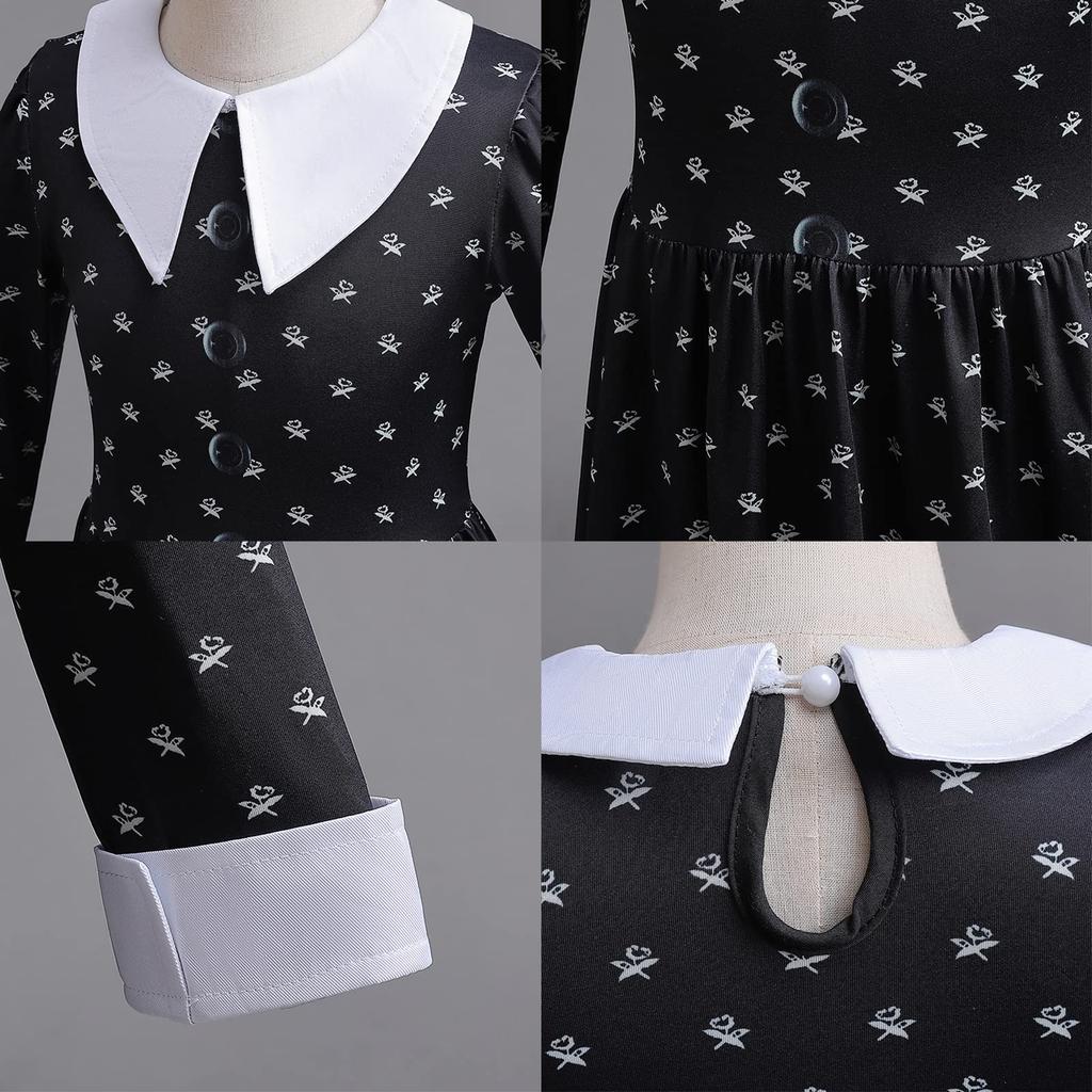 Wednesday Adams Costume for Kids Girls Adams Family Cosplay Kids Birthday Christmas Halloween Pretend Cosplay [KOVIDSUN] Kids, Costume, Dress, Dress,