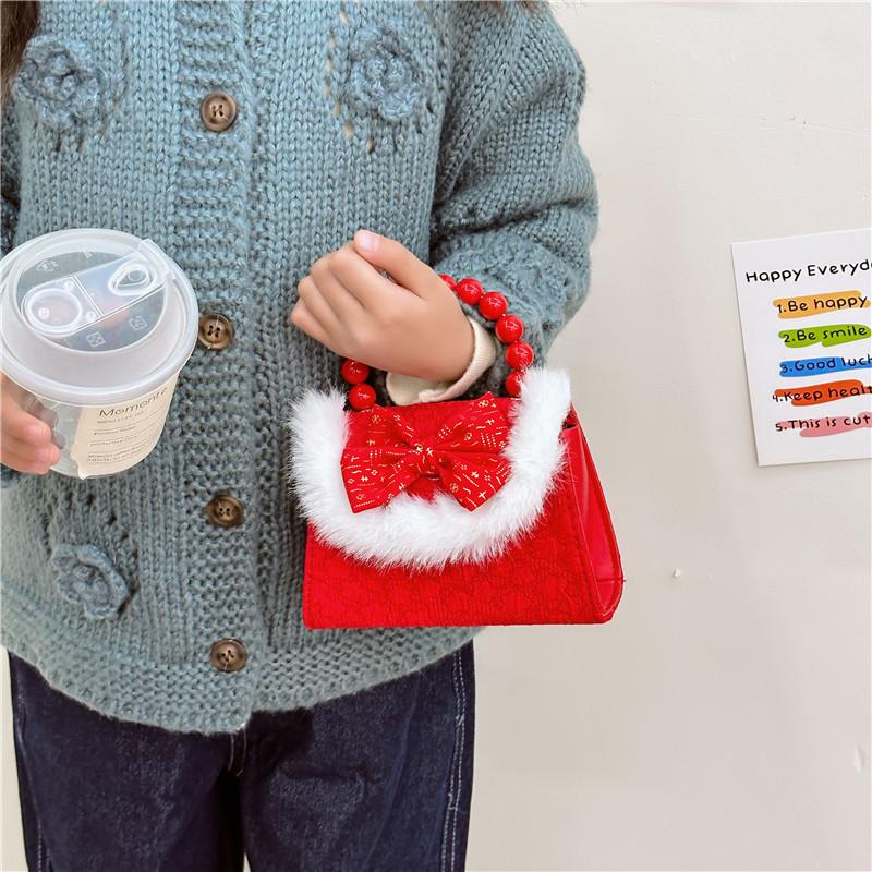 Cute Red Princess Style Children's Coin Bag With Charming Bow And Cartoon Design